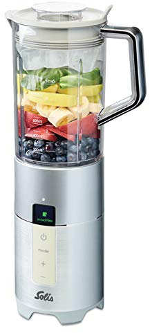 Solis Perfect Blender Pro Slim 8327 - Batidora de Vaso - Licuadora Profesional de Alta Velocidad - Función de Trituración de Hielo - Incluye 2 Vasos Para Beber (400 y 600 ml) - Sin BPA - Color Plata