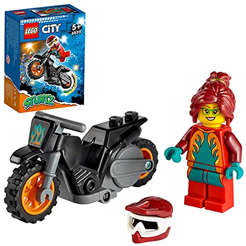 LEGO 60311 City Stuntz Feuer-Stuntbike mit Schwungradantrieb, Spielzeug-Motorrad mit Feuerwehrchefin als Stuntwoman, für Kinder ab 5 Jahren