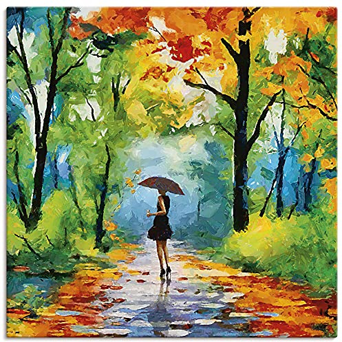 ARTLAND Wanddeko Leinwand Bilder Wandbild 70x70 cm Gemälde Landschaftsbilder Wald Herbst Natur Bäume Bunt U2TT