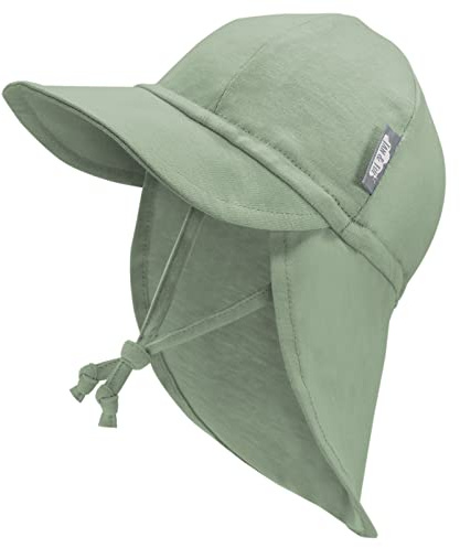 Jan & Jul Sombrero de sol con solapa en el cuello para bebés, niños y niñas, lazo con cuerdas, Verde (Juniper Green), 3-6 Months