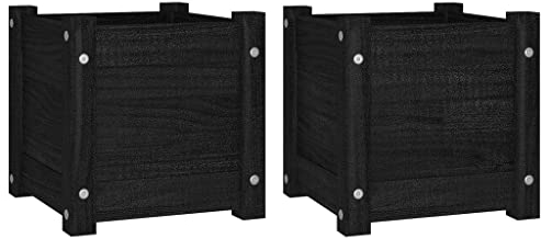 vidaXL 2X Massivholz Kiefer Pflanzkübel Blumenkübel Hochbeet Blumenkasten Blumentopf Pflanztopf Übertopf Pflanzgefäß Pflanzkasten Schwarz 31x31x31cm