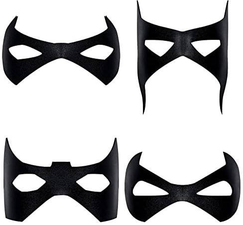 SINSEN Schwarze Fledermaus-Augenmaske, Herren, Leder, Superhelden-Augenmaske, Domino-Räuber, Kostüm-Requisiten, Halloween, Maskerade, Party-Zubehör für Erwachsene, 4 Stück