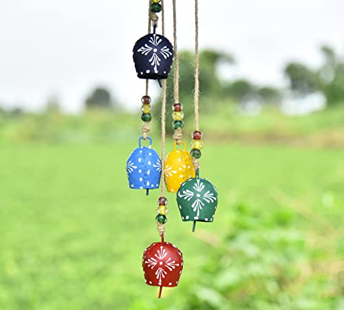 Vivanta Handgefertigtes Windspiel zum Aufhängen an Tür, Windglocke für Tür, Kuhglocken, Wandbehang, Dekoration, Harmonie-Glocken für drinnen oder draußen, handbedruckt (mehrfarbig, 1)