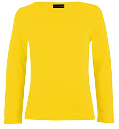 Girls Plain Tops Long Sleeve Basic Stretch Round Neck T-Shirt School Tee Top Yellow 11-12 Years