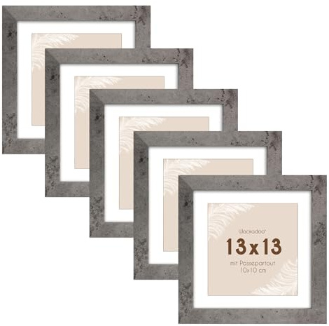 Wackadoo 5er Set Bilderrahmen, FSC MDF Holzrahmen Fotogalerie Glasscheibe Fotorahmen mit Glasscheibe Collage (10 x 10 cm, Beton)