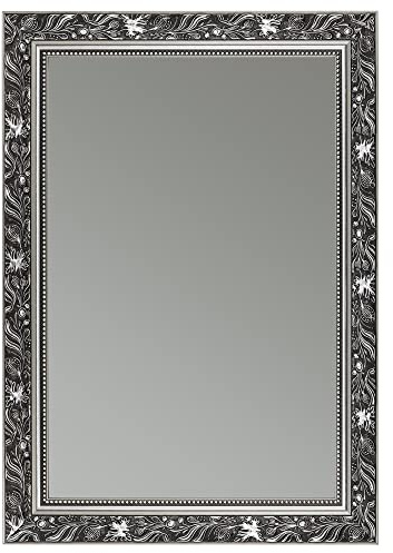 CLAMARO 'LUDWIG' Antik Wandspiegel 80x120 cm mit Rahmen | Schwarz Grau Silber | Shabby Chic Vintage Barock Spiegel mit Holzrahmen | Barockspiegel inkl. Metall Aufhänger und Montagematerial
