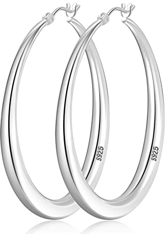LOUMILEO 925 Sterling Silber Creolen - Große, Hypoallergene, Leichte Ohrringe für Damen und Mädchen, 35mm