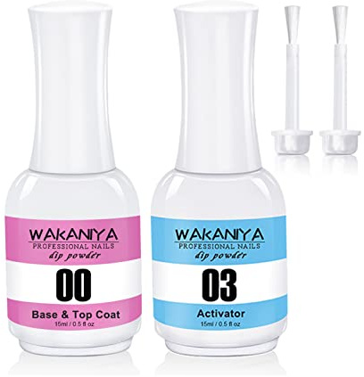 Set 2 in 1 base e top coat in polvere con attivatore per facile applicazione, asciugatura rapida, non necessita di UV LED (2 x 15 ml)