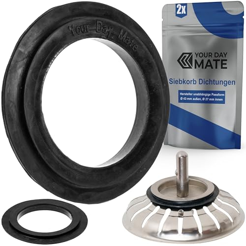Guarnizione a labbro per cestello, 2 pezzi, Ø 43 x 27 mm, guarnizione universale in gomma nera, set di anelli di tenuta di ricambio per scarico cucina lavello, anello di tenuta per lavello