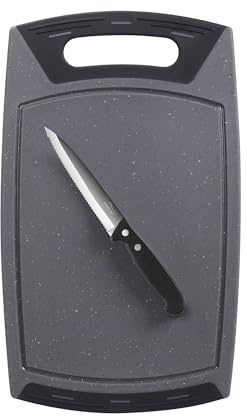 STONELINE 2-teiliges Set aus Schneidebrett und Allzweckmesser mit Wellenschliff, 13 cm Klinge aus Edelstahl, Universalmesser Küchenmesser Set Edelstahl Messer Set