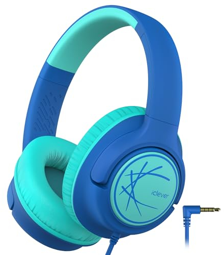 iClever Kids Headphones, Wired Headphones for Kids 85dBA Safe Volume Limit, Stereo Sound Foldable Adjustable Over Ear, 3.5mm Jack Boys Girls Childrens Headphone for School/Travel/Tablet/PC, Blue