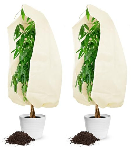 Thboxes Plant Fleece Frost Protection, 2 Pack 120x80 CM Garden Fleece Frost Protection Warming Fleece Jacket with Zipper and Drawstring for Tree Winter Outdoor Cold Weather
