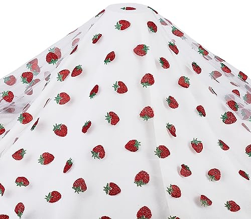 BENECREAT 2.2 Yard Frucht-Spitzenstoff Erdbeer-Pailletten-Netzstoff, 161cm Breit Nylon-Tüll-Netzstoff Für Schleier, Kleider, Kopfschmuck, DIY-Handwerk, Vorhang, Heimdekoration