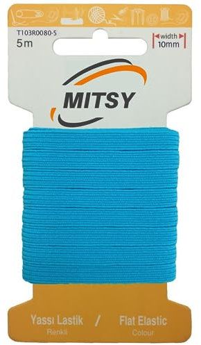 MITSY Reißfeste Gummiband Gummibänder zum Nähen Breit 10 mm 5 m Türkis Stark Gummilitze für Hosengummi Haushalt DIY Handwerk Stoffe zum Nahen