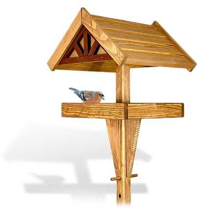 GARTENETAGE Höhenverstellbares Vogelhaus mit Ständer wetterfest/massives Vogelhaus Holz mit Erdspieß/Vogelfutterhaus mit Ständer/Robustes Vogelhäuschen für Ihren Garten