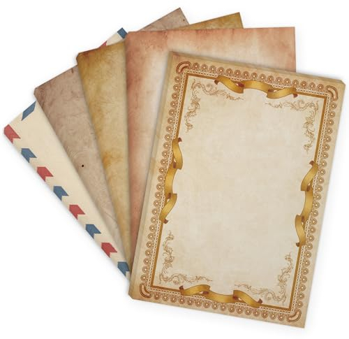 Einladungskarten Manufaktur Hamburg 50 x Briefpapier MIX | Bunter Vintage Papier Mix 5 Motive | Motivpapier A4 | edles Design Papier | beidseitig bedruckt | Set