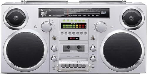 Bluetooth 5.0 Retro Radio, Cassette Boombox, Home Tape CD Player, with AM/FM Radio, SD Slots, Aux In, Headphone Jack, Convert Cassettes To USB/SD