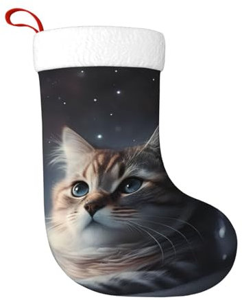 cfpolar Weihnachtsstrümpfe mit Sternenhimmel, niedliche Katze, 45 cm, Weihnachtsbaum-Hängestrumpf, Weihnachtsdekoration, Ornamente, Strümpfe, klassischer Geschenkhalter für Urlaub, Famliy Home Party