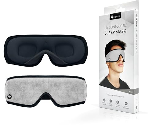 Rugoes 100% Verdunkelungs-Schlafmaske mit verstellbarem Nasenklappen mit weicher Wildlederfront, perfekt für Seitenschläfer, mit 3D-konturierter Körbchen (grau)