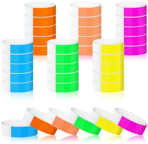 Mkitnvy 600 Piezas Pulseras Identificativas, Impermeables Pulseras Papel para Eventos, Pulseras Fiesta de Colores para Eventos Discoteca Festivales Conciertos Concursos, 6 Colores (600pcs)