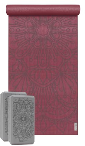 Yoga-Set Starter Edition - Lotus Mandala (yogamatte + 2 Yogablöcke) Bordeaux