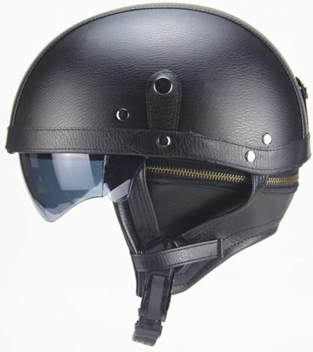 Retro Motorradhelm, Offener Halbschale Jet-Helm Mit Visier, ECE Zulassung Über Frauen Und Herren, ABS-Helm Mit Schnellverschluss-Schnalle, Sturzhelm, Für Cruiser Chopper Scooter 1,L=59-60CM