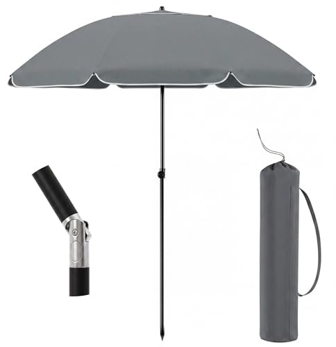 2M Outdoor Garden Parasols, Portable Patio Umbrella with Carry bag,Tilting UV30+ Protection Sun Shading Umbrella,Water Repellent Portable Sunshade for Balcony, Bench, Deck, Patio Grey