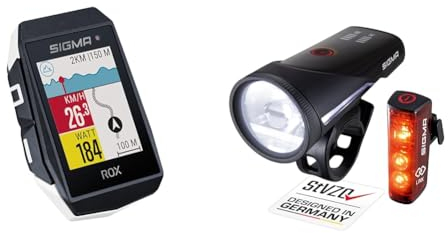Sigma Sport ROX 11.1 EVO White | Fahrradcomputer kabellos GPS & Navigation & - Aura 100 / Blaze LINK Set | Fahrradbeleuchtung vorne und hinten