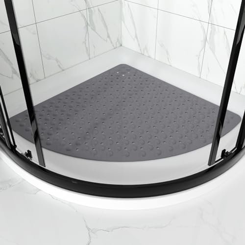 Quadranten-Duschmatte,Duschmatte FüR Runddusche,Viertelkreis Badematte,Leicht Zu Reinigen,Komfort,Mit SaugnäPfen,Mit AbflusslöChern,Weicher Textur,FüR Dusche Dreieckiges Badezimmer,Badewanne