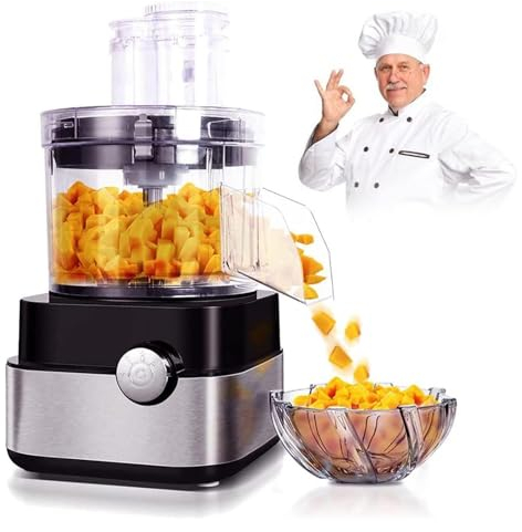 LSHFYV Piccolo Robot da Cucina, Tagliaverdure Elettrico Multifunzione 4 in 1, Carne Macinata Elettrica per Alimenti/A Dadini/Sminuzzato/Affettato, Affettatrice per Frutta e Verdura con Stampi