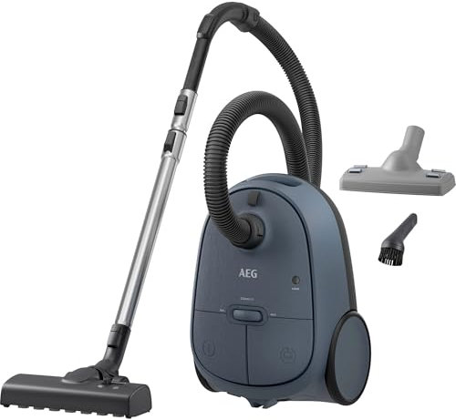 AEG Aspiradora de Trineo Con Bolsa AB61C2DBS, 850W, Filtro HEPA, Capacidad 3,5 L, Radio de Acción 12m, Ruedas XL, Cepillo Parketto, Boquilla 3 en 1, Incluye 1 bolsa, Azul