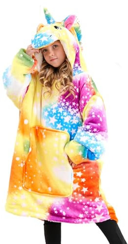Piefry Sweat à Capuche Licorne pour Filles, Sweat-Shirt à Capuche Licorne, Couverture à Capuche Surdimensionnée pour Enfants (Jaune, 5-6 Ans)