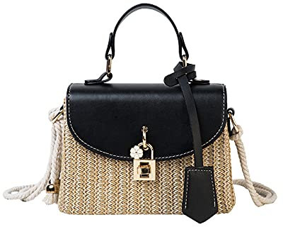 AYKANING Strohtaschen Damen,Korbtaschen Damen Rattan Frauen Umhängetaschen Designer Handtaschen Luxus Wicker gewebt Crossbody Bag Sommer Strand Straw Bag Lady Kleine Geldbörsen(Black)