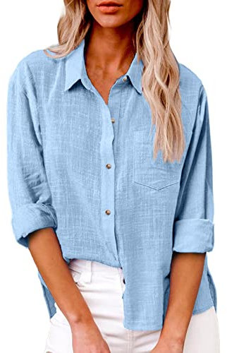 Orbgons Casual Frühling Sommer Krawattentasche Langarmshirt Damen Sommer Elegant Damen Sommer Bluse Damen Sommer Bluse Damen Elegant Sommerblusen Damen Leicht Luftig Damenhemd (Sky Blue, XXXL)