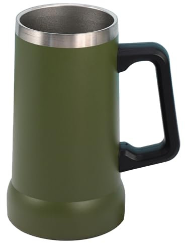 FOGARI Jarra de cerveza aislada con mango, 710 ml, de acero inoxidable, taza térmica grande, de metal, para el Oktoberfest (verde)