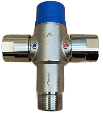 Valvola Miscelatrice Termostatica taratura fissa in Ottone Cromo plus, DN20 3/4 per Impianti Solari, Bagni e Cucine - Sicura e Facile da Installare