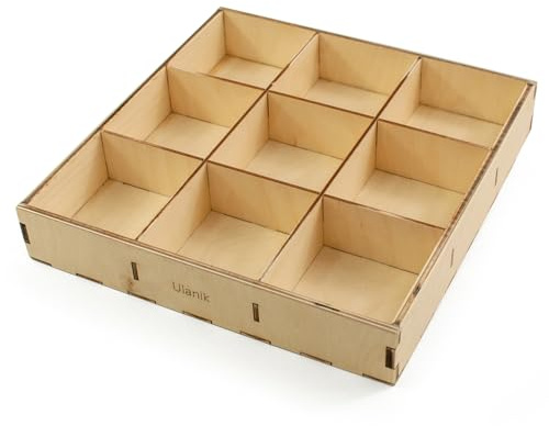 Ulanik Montessori Sortiertablett, Montessori Spielzeug ab 3 Jahre, Holzsortiertablett Lernspielzeug für Vorschule, Farbsortierung und Zählen — 9 Zellen