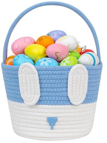 CubesLand Cesta de Pascua, cesta de regalo de Pascua vacía, cesta de Pascua para niños, bebés, primera cesta de Pascua, cesta de búsqueda de huevos de Pascua para niños, cesta azul de conejo de Pascua