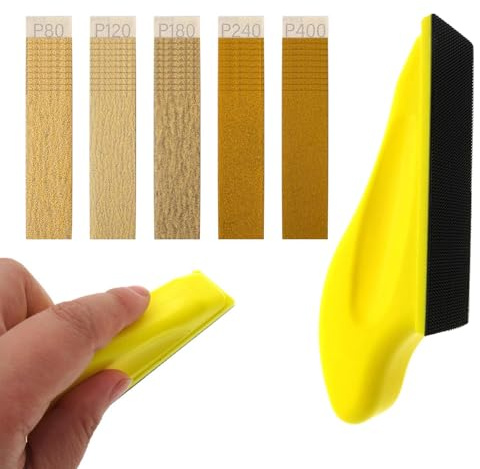 Micro Sander With 50Pcs Sandpaper, 3.5x1.1x1.8 Mini Tool for Wood Work - 80/120/180/240/400 Grit Papers for DIY Polishing Finishing