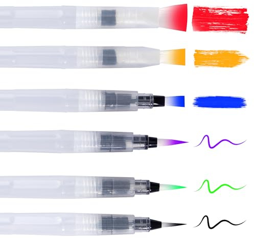 Pinceles Acuarela 6 Piezas Lápices de Acuarela de Agua con depósito Water Brush Pen Pincel de Agua para Pinturas de Acuarela, Rotuladores, Pincel de Escritura