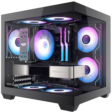 darkFlash ITX PC Case, Pre-Install 3 PWM ARGB Fans Computer Case, Full View Dual Tempered Glass ITX Case, Mini Size, Supports 240mm AIO(C275P) (Black)
