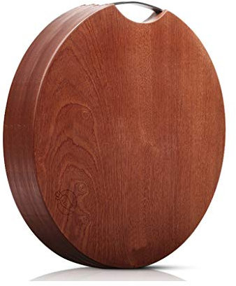 Planche à découper en bois pour viande et légumes - Bloc de boucher rond réversible avec finition bois de santal - 36 x 3 cm