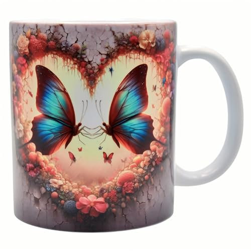 Shopi Zone Tasse en céramique avec motif papillons et cœur effet 3D - Nature et romance