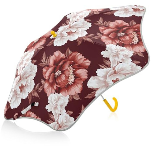 FRODOTGV Regenschirm Vintage Pfingstrose rot für Kleinkinder und Kleinkinder, Winddichter Reiseschirm mit Reflektorstreifen, kleiner Regenschirm für Rucksack mit Klemmschutz für