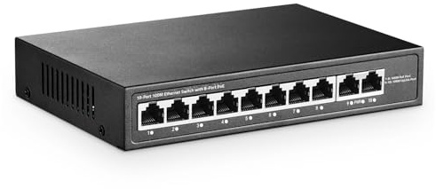 Commutateur PoE Mini YuLinca 10 Ports avec 8 Ports PoE+, 2 Ports Fast Ethernet Uplink, 10/100 Mbps, 120 W 802.3af/at PoE, commutateur réseau PoE+ Plug & Play métallique sans Ventilateur