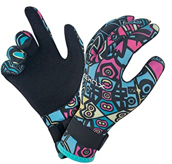 XUKER Neoprene Gloves Men Women, 3mm Camouflage Patterned Winter Wetsuit Gloves Keep Warm for Scuba Diving Surfing Swimming Fishing Water Sports