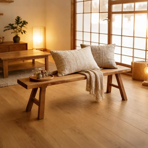 DSEWTEZXI Farmhouse bench for end of bed, entry wood bench indoor rustic skinny dining room wooden(50cm)