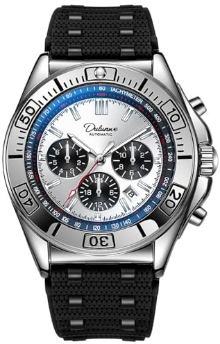 DAXIAOYU Herr business automatisk mekanisk klocka multifunktion timer 6-polig urtavla kalender display klockor rostfritt stål självlysande armbandsur, Tpu-rem-silver vit, Företag