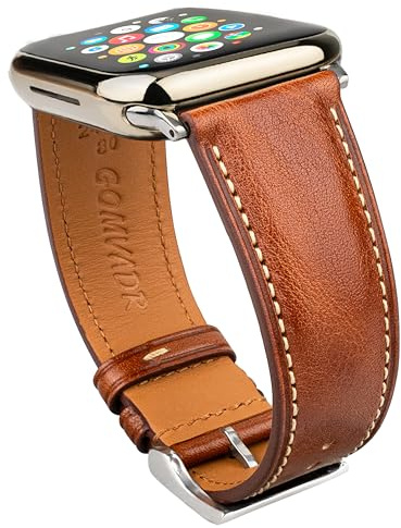 Lederbänder Kompatibel mit Apple Watch Ultra 2 Armband Leder 42mm 44mm 45mm 49mm für Herren iWatch Ultra 3/2/1 Serie 10 9 8 7 6 5 4 SE3/2/1 (Cognac/Silberne Schnalle, 45mm/44mm/42mm)