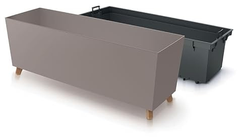 Planters Pride Quadro 77cm Raised Rectangular Planter on Legs, Mocha | Self-Watering 27L Recycled Plastic Plant Trough with Insert | Outdoor/Indoor Large Rectangle Low-Profile Planter Box for Flowers